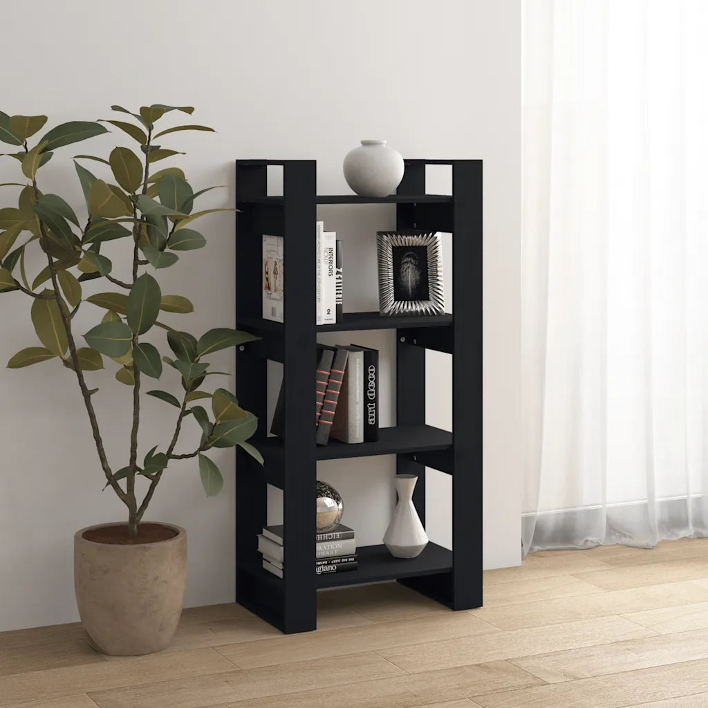 Libreria Divisorio-Scaffale per Libri-Mobile di Stoccaggio Nero 80x35x125 cm Legno Massello