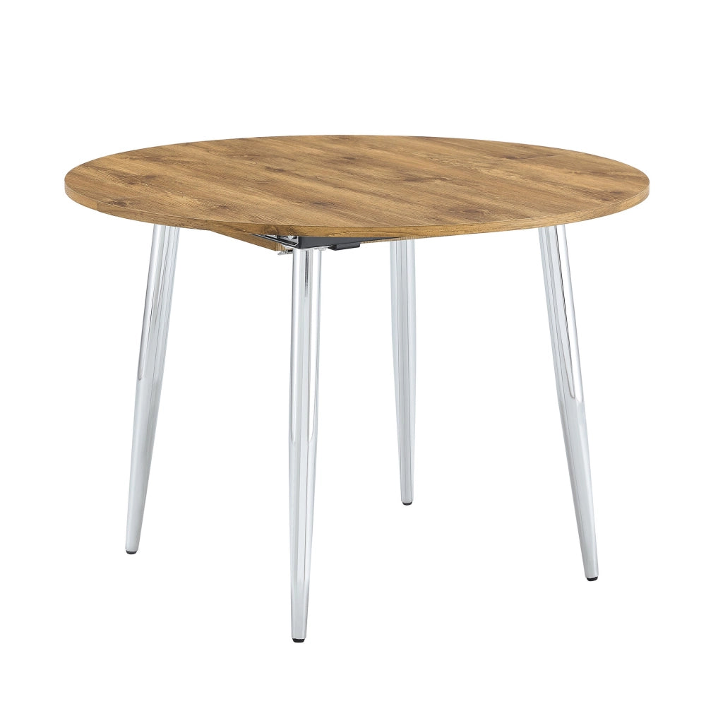 Tavolo da pranzo rotondo estensibile 107-137 cm in MDF e metallo, legno –