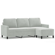 Divano | Divano da soggiorno | Sofa a 3 Posti con Poggiapiedi Grigio Chiaro 180cm in Velluto