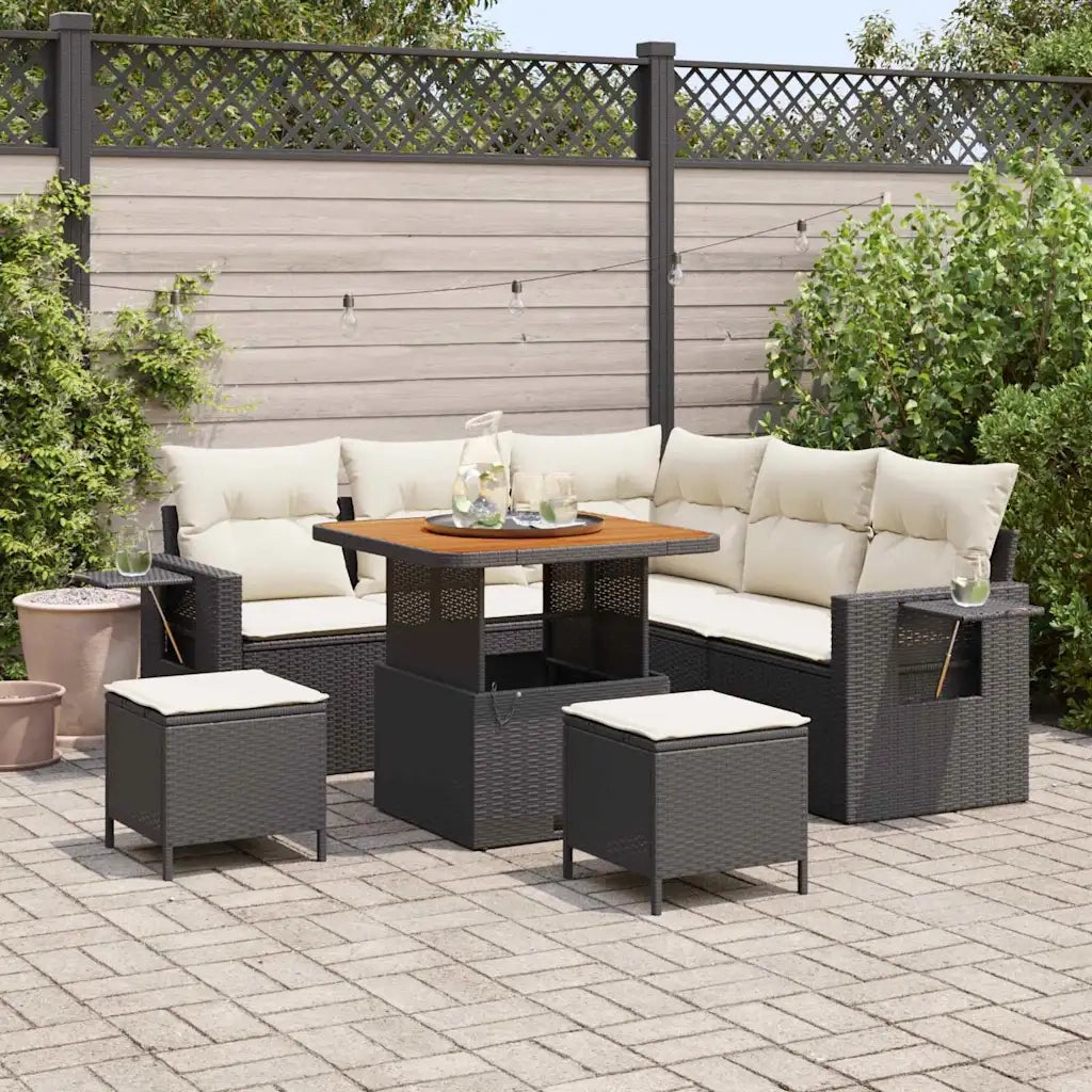 Set Divano da Giardino con cuscino 8 pcs Nero polyrattan