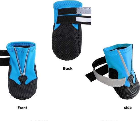 Calzature per Cani, Set di 4 Calzature per Cani Idrorepellenti, Calzature per Cani Senza Slittamento con Cinturino Riflettente, Calzature per Pioggia per Cani, Stivali per Cani, Protezione per le Zampe per Cani di Piccola, Media e Grande Taglia (XL, Blu)
