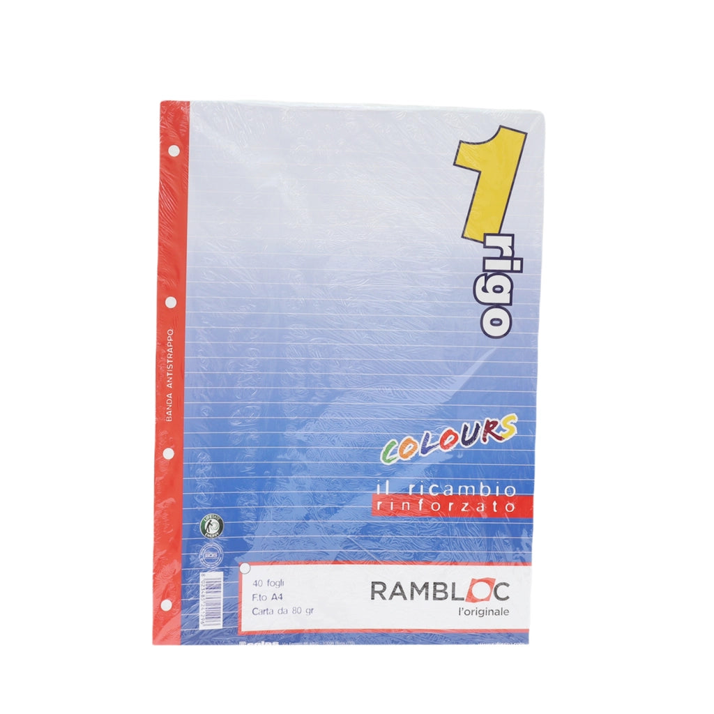 RICAMBIO RINFORZATO RAMBLOC A4 40 FOGLI 1 RIGO COLORATO