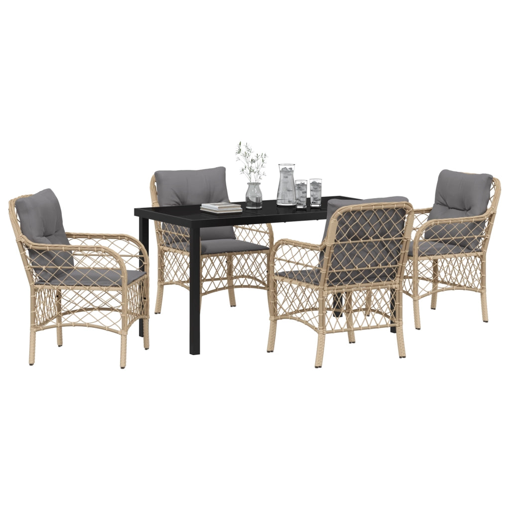 Set da Pranzo da Giardino 5 Pezzi con Cuscini Beige in Polyrattan