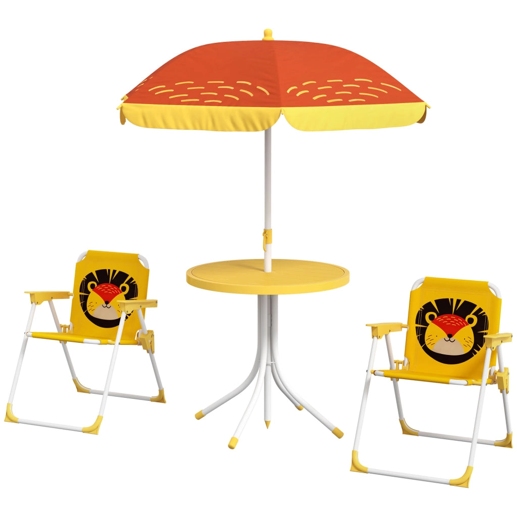Set giardino bambini 4 pezzi ¨C zephmum ¨C motivo leone con ombrellone giallo regolabile ? 100 cm