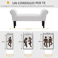 Panca Fondo Letto Imbottita con Braccioli Arrotolati e 4 Piedini, 102x35x51 cm, Grigia