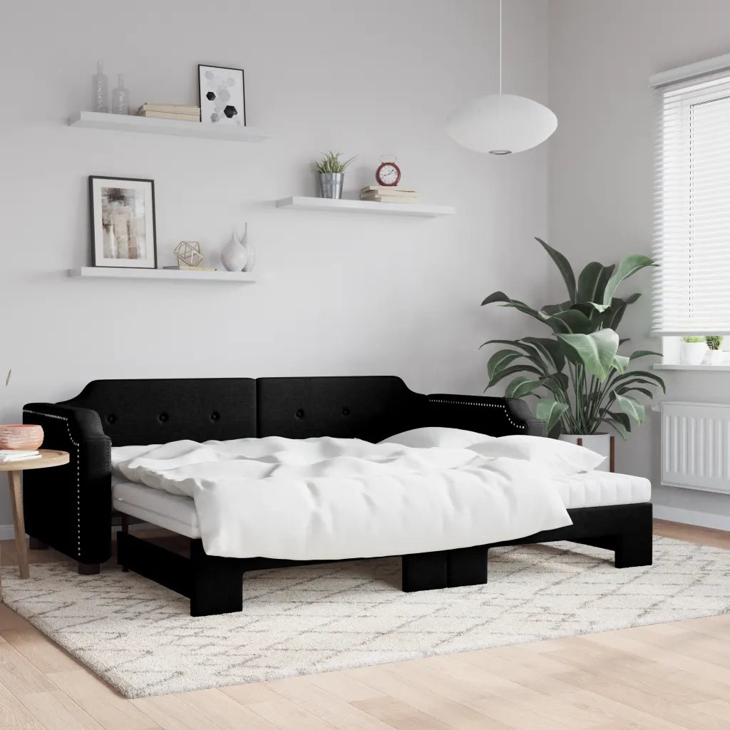 Divano Letto Estraibile con Materassi Nero 90x190 cm in Tessuto 3197664