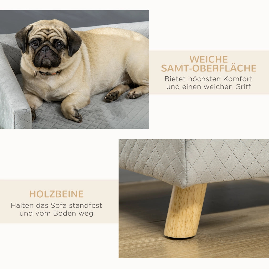 Letto per Cani e Gatti Imbottito in Velluto con Cuscino e Gambe in Legno ¨C zephmum ¨C Grigio Scuro 64x45x36 cm