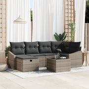 Set Divano da Giardino con Cuscini 7 Pezzi Grigio Polyrattan