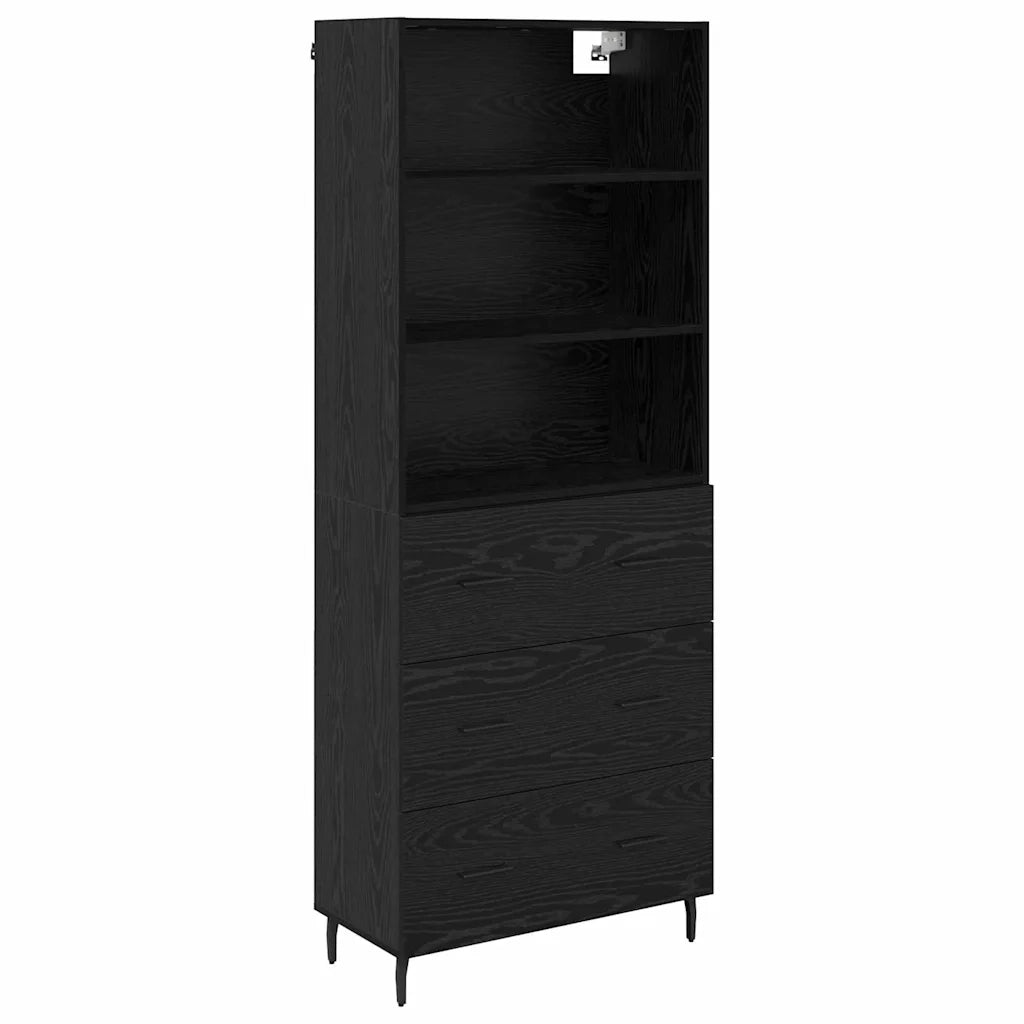 Credenza con Cassetto-Buffet-Armadio da cucina Rovere Nero 69,5 x 34 x 180 cm 503114