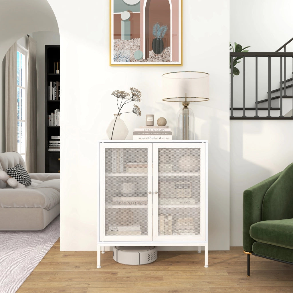 Cassettiera con ante a griglia metallica e ripiani regolabili ¨C Minimal ¨C Bianco 80x37x92 cm
