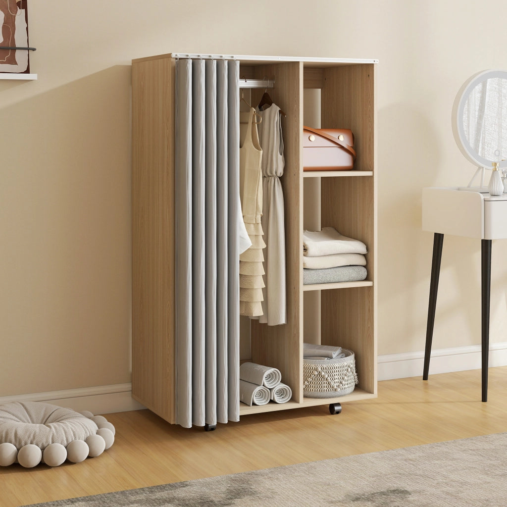 Armadio mobile con ruote ¨C zephmum ¨C effetto legno naturale 80x40x128 cm