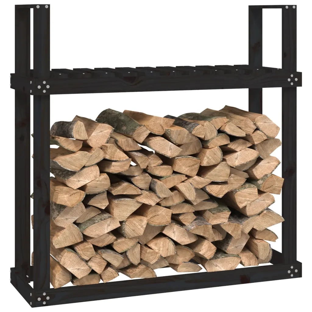 Portalegna Nero 110x35x108,5 cm in Legno Massello di Pino 823861
