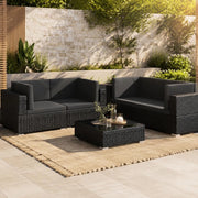 Corner Sofas, Set Of 2, With Cushions, Poly Rattan, Black