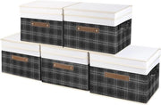 Scatole di archiviazione pieghevoli con coperchio - Set di 5, 38x25x25 cm, Box di organizzazione multifunzionale