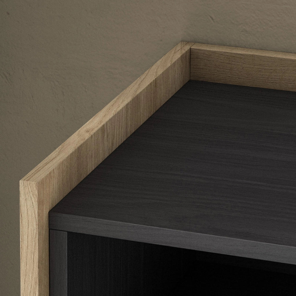 Credenza, Mobile, Cucina, 156x80x37 cm, 3 Porte, LED, Nero e rovere