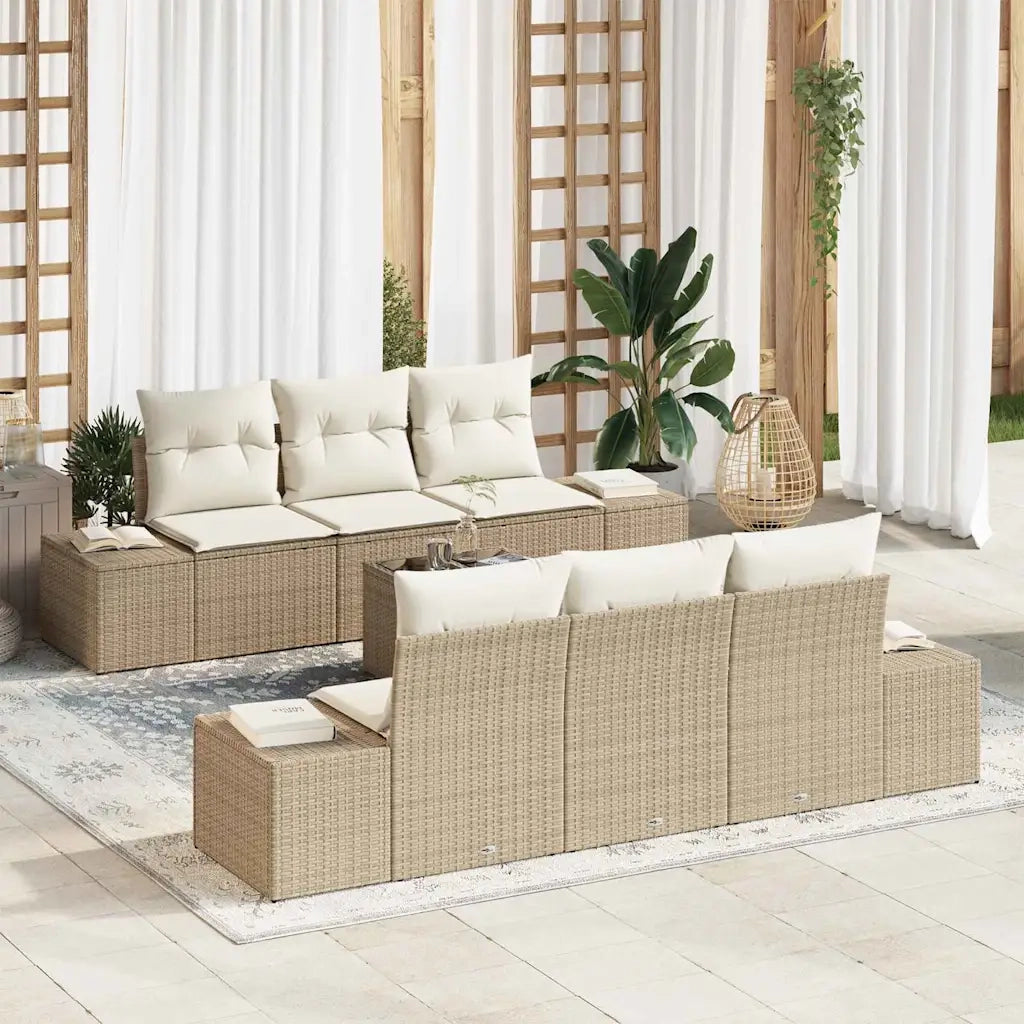 Set Divano da Giardino con cuscino 7 pcs Beige polyrattan