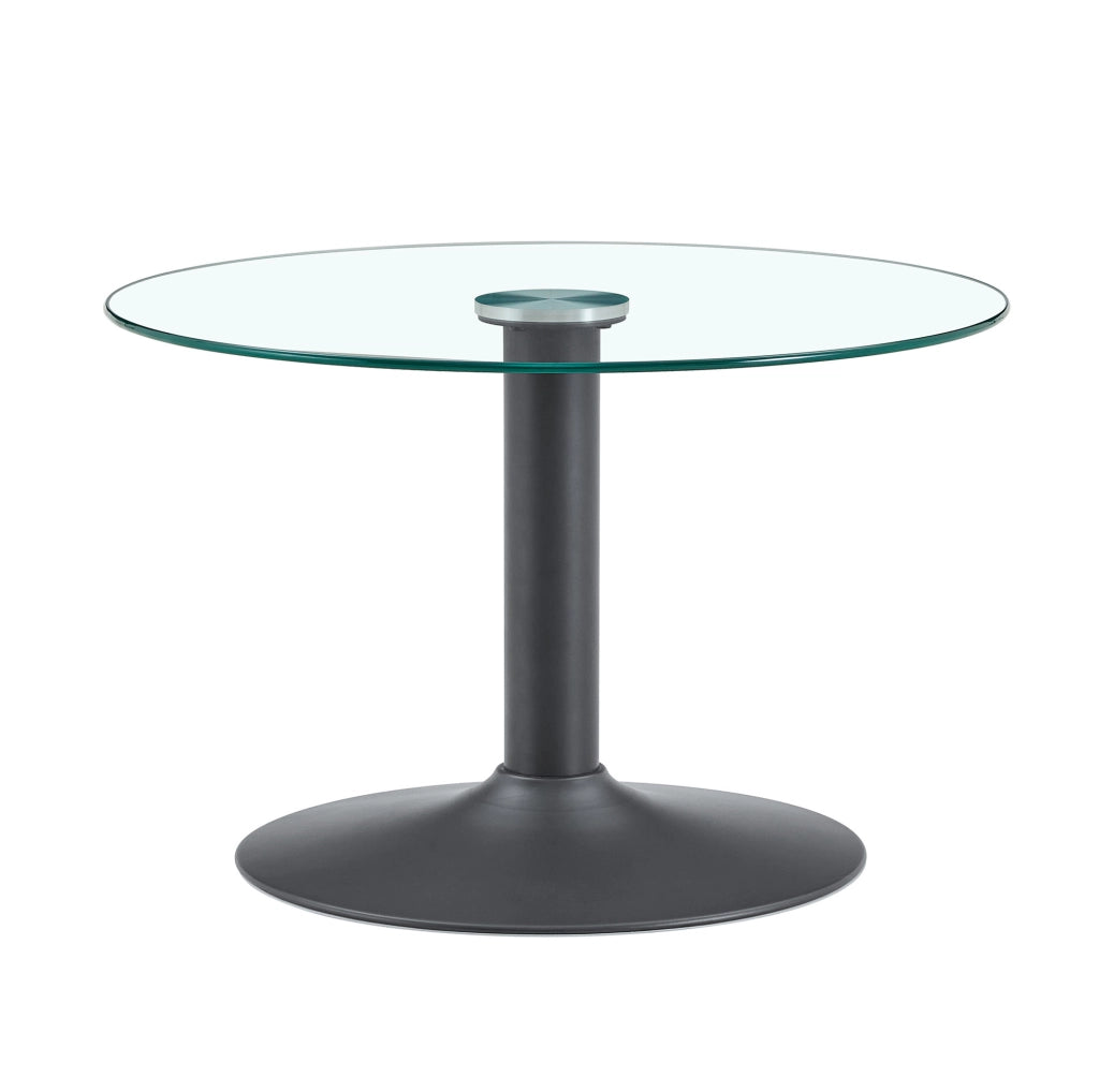 Tavolino da caffè rotondo in vetro 70 cm con piano in vetro temperato e base in metallo nero