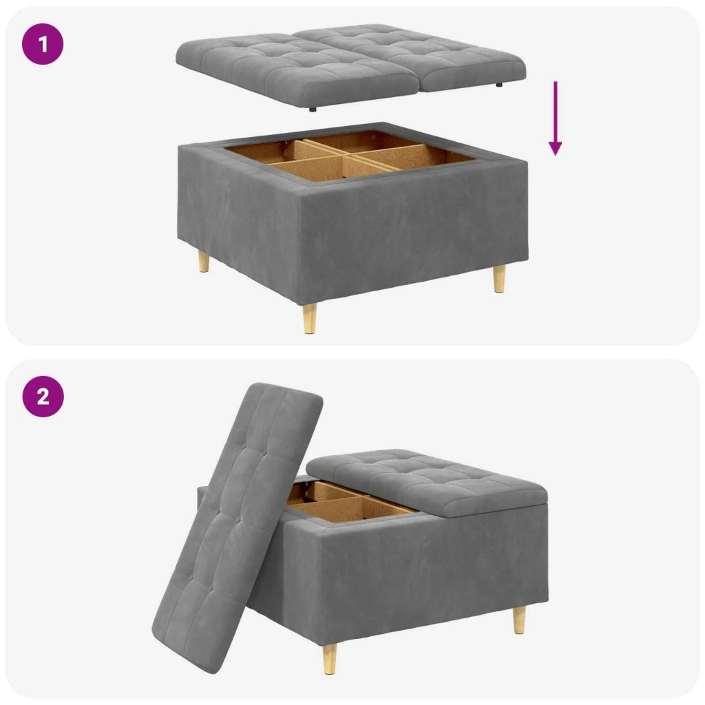 Pouf contenitore Grigio scuro 80 x 80 x 45 cm Velluto 876841
