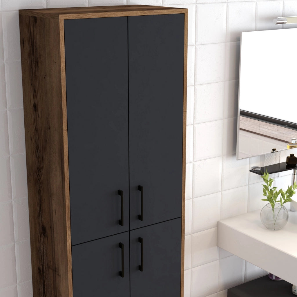 Mobile multiuso in legno "Berlin A" - 60 x 35 x 200 cm - Noce-Antracite
