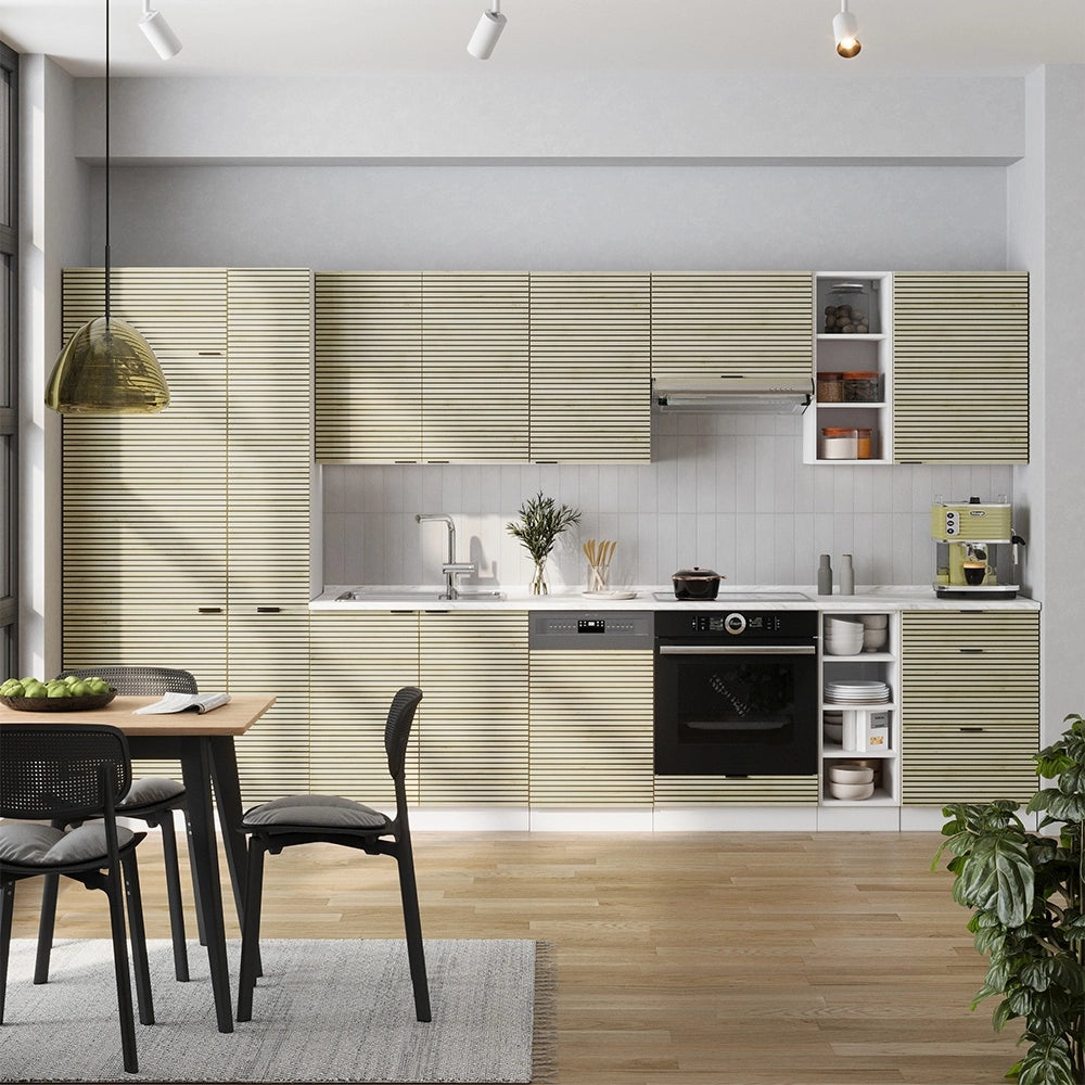Cucina componibile Fame-Line Pannello in quercia/Bianco 355 cm, PL Marmo Vicco