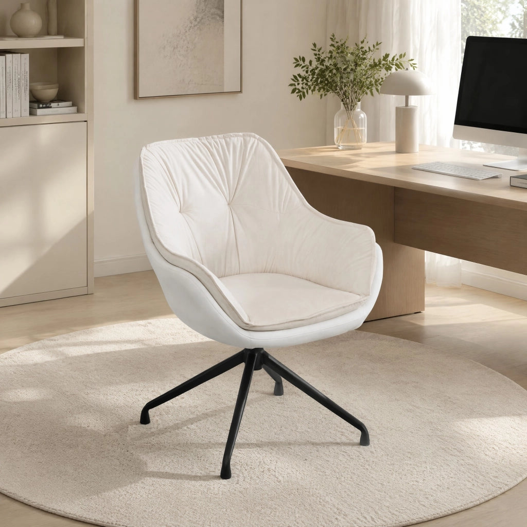 Sedia girevole in similpelle con seduta ergonomica e base metallica beige per soggiorno camera da letto e ufficio