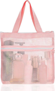 Tas da bagno portatile - 1 pezzo tas a rete con chiusura a cerniera - borsa da campeggio e da spiaggia - sacchetto da doccia per palestra e viaggi - rosa.