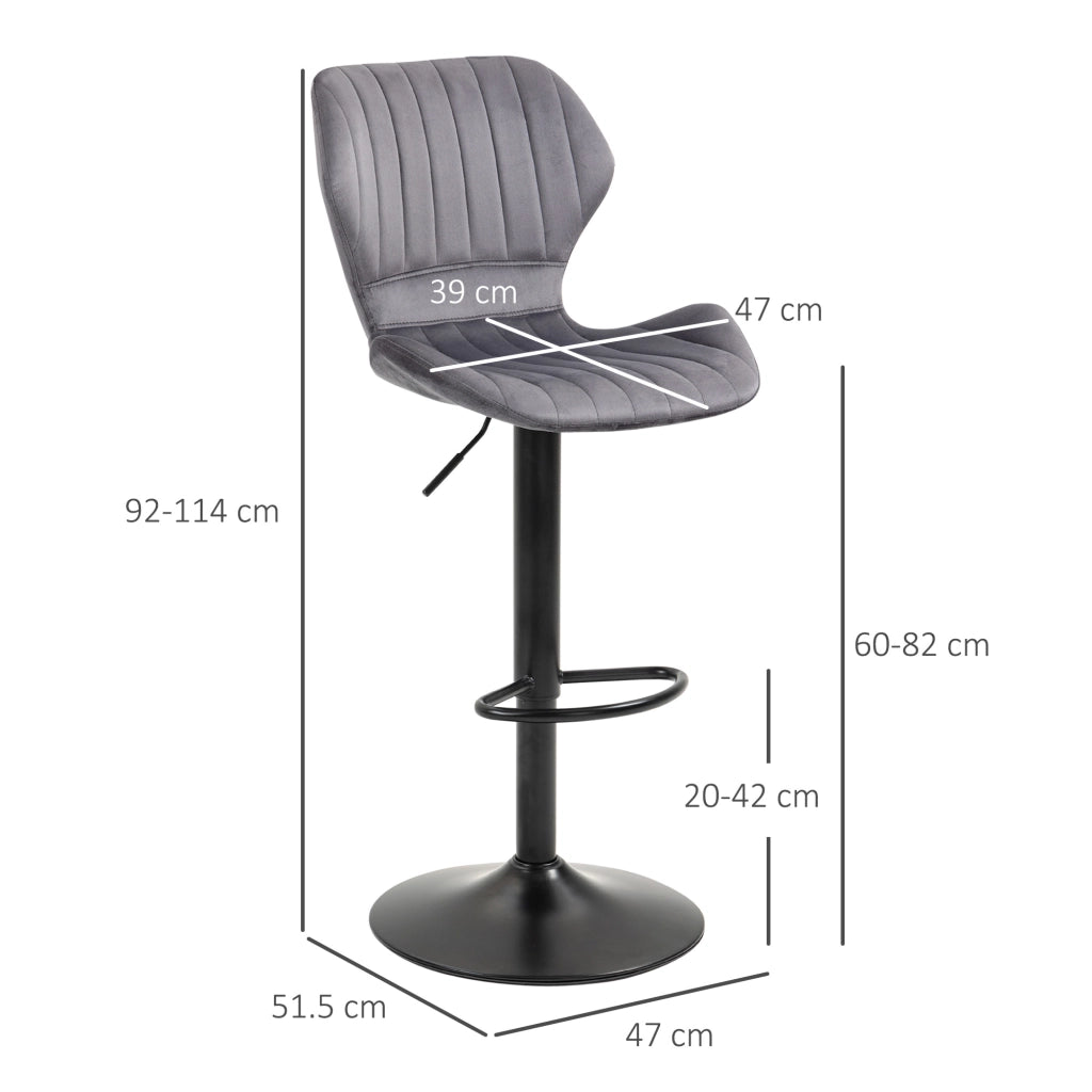 Sgabello da Bar ¨C zephmum ¨C Velluto Grigio Metallo 47x51.5x92-114 cm
