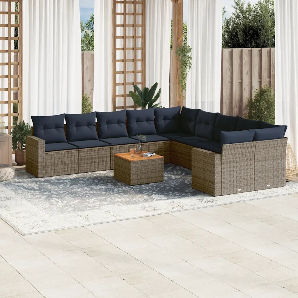 Set Divani da Giardino 11 pz con Cuscini in Polyrattan Grigio 3256649