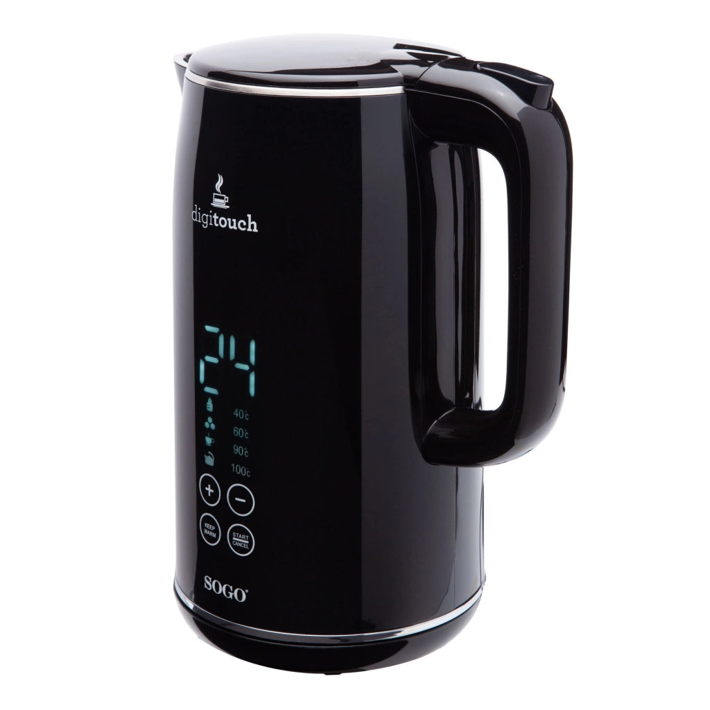 Bollitore elettrico 1,7L con display LED touch, controllo temperatura e doppia parete acciaio inox 2200W - Sogo