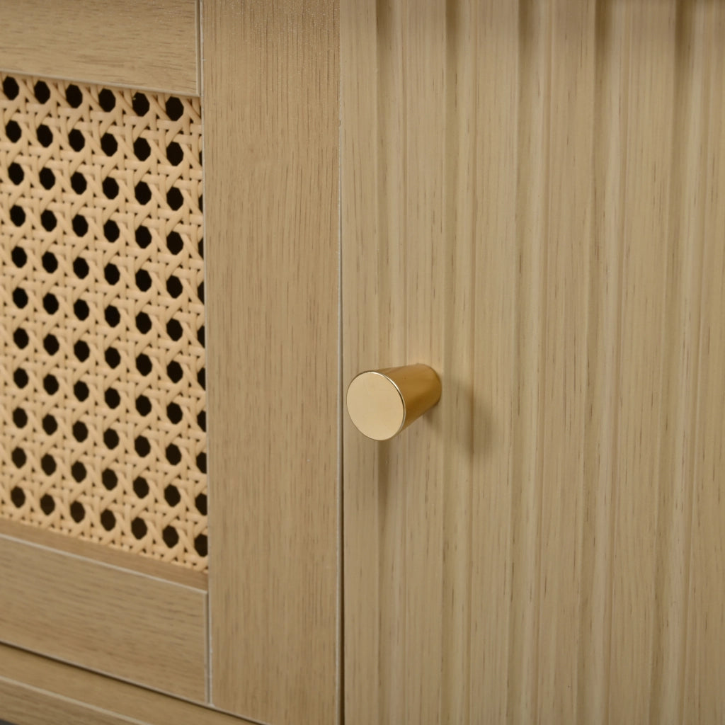 Mobile porta TV con 1 cassetto e 2 ante scorrevoli, per soggiorno e sala da pranzo, in MDF, legno chiaro, 180 × 40 × 40 cm