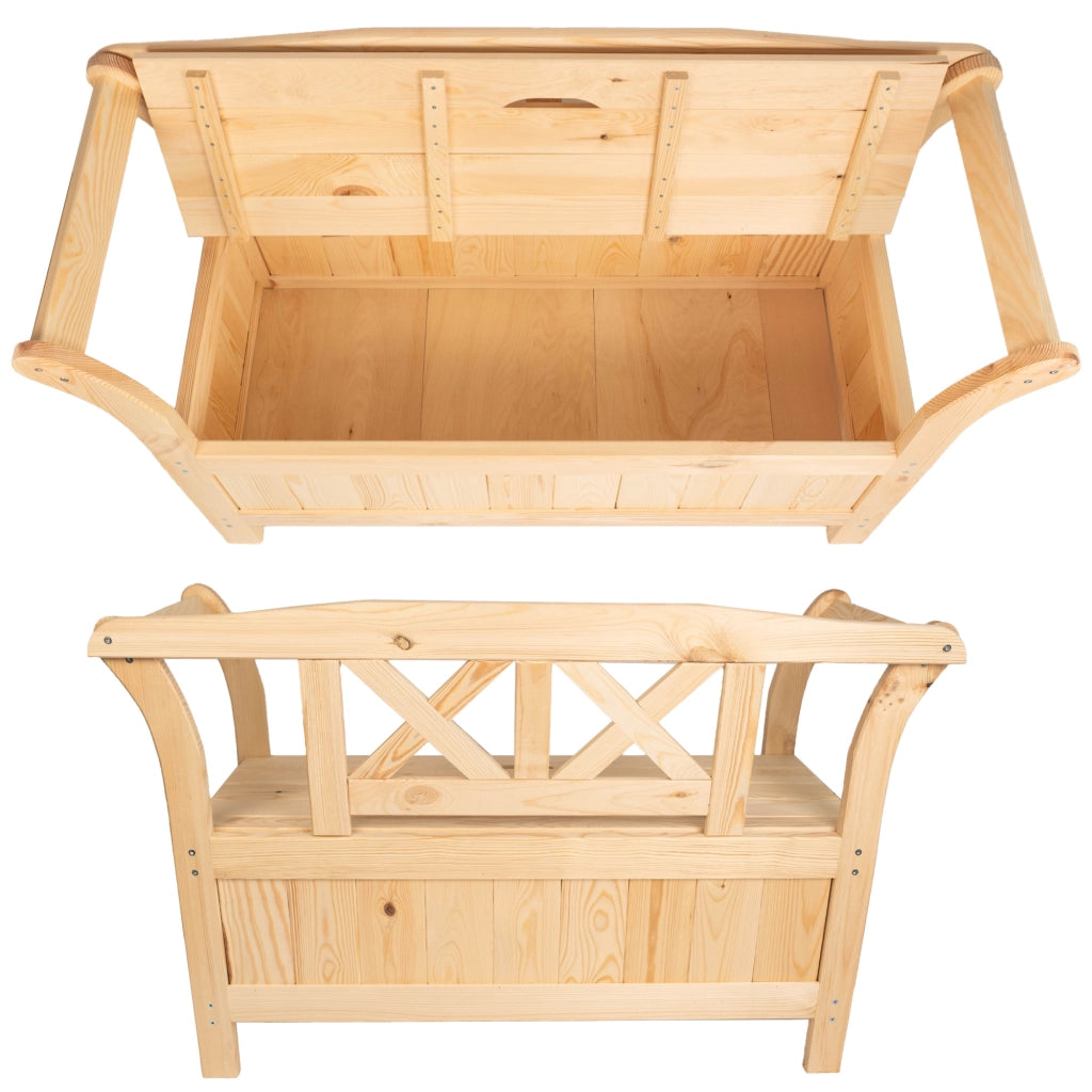 Panchina da giardino in legno KADAX con contenitore e schienale per terrazzo, 119 cm