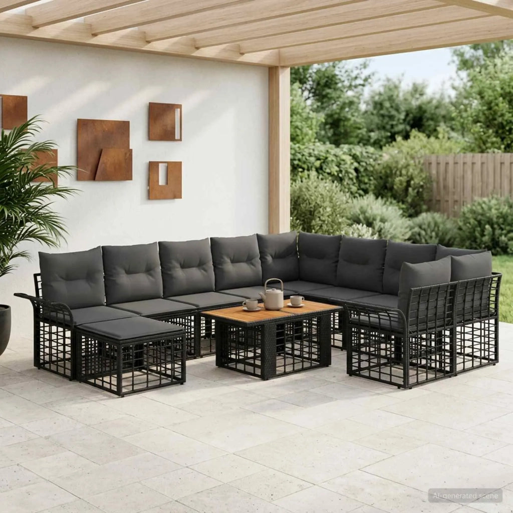 Set Divano da Giardino 11 pz Nero e Grigio scuro polyrattan 3438039