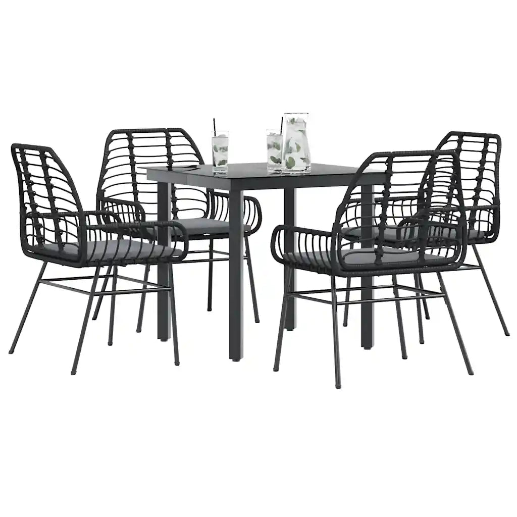 Set da Pranzo da Giardino con Cuscini 5 pz Polyrattan Vetro
