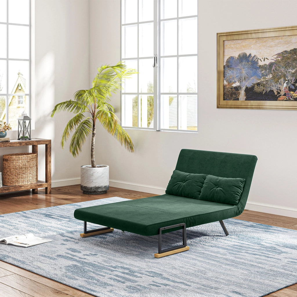 Divano letto 3 in 1 in tessuto effetto velluto con schienale regolabile e 2 cuscini ¨C Xylo ¨C Verde