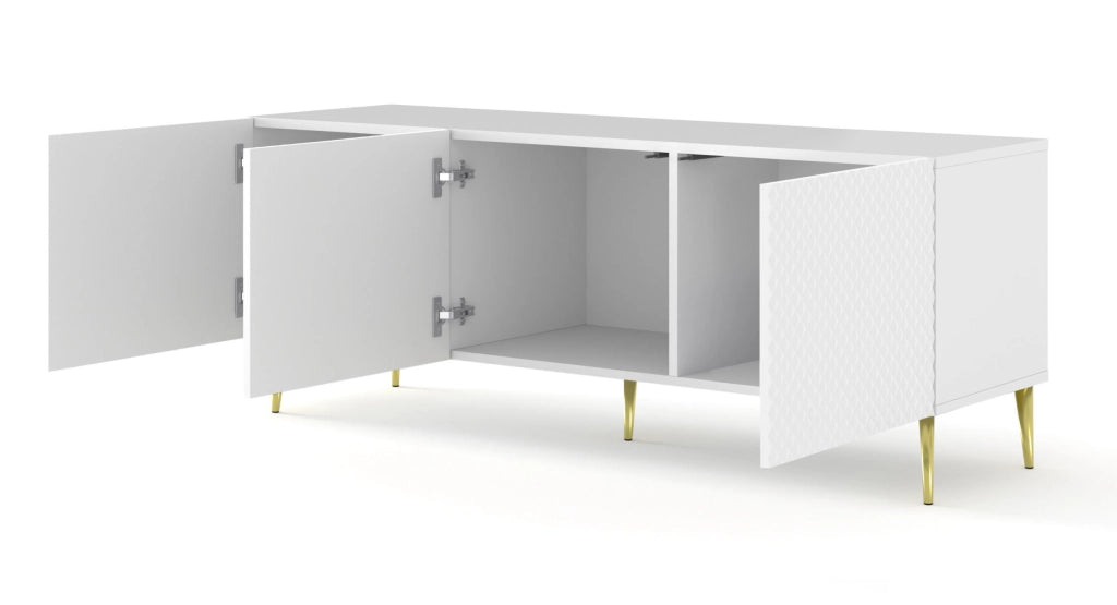 MOBILE RAVENNA C DIAMOND MDF HG PORTA TV 3D 150 BIANCO OPACO GAMBE BIANCO LUCIDO ORO