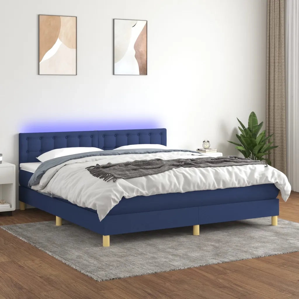 Letto a Molle con Materasso e LED Blu 180x200 cm in Tessuto 3134059