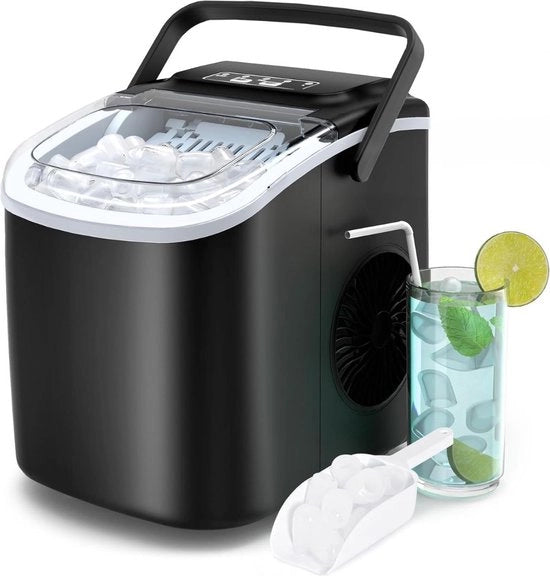 Macchina per Blocchi di Ghiaccio Potente – 2 Dimensioni – Macchina per Ghiaccio Auto Pulente – Macchina per Blocchi di Ghiaccio in pochi Minuti – 1.2L - Nero