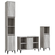 Set Mobili da Bagno | Armadio da bagno 3 pz Grigio Sonoma in Legno Multistrato