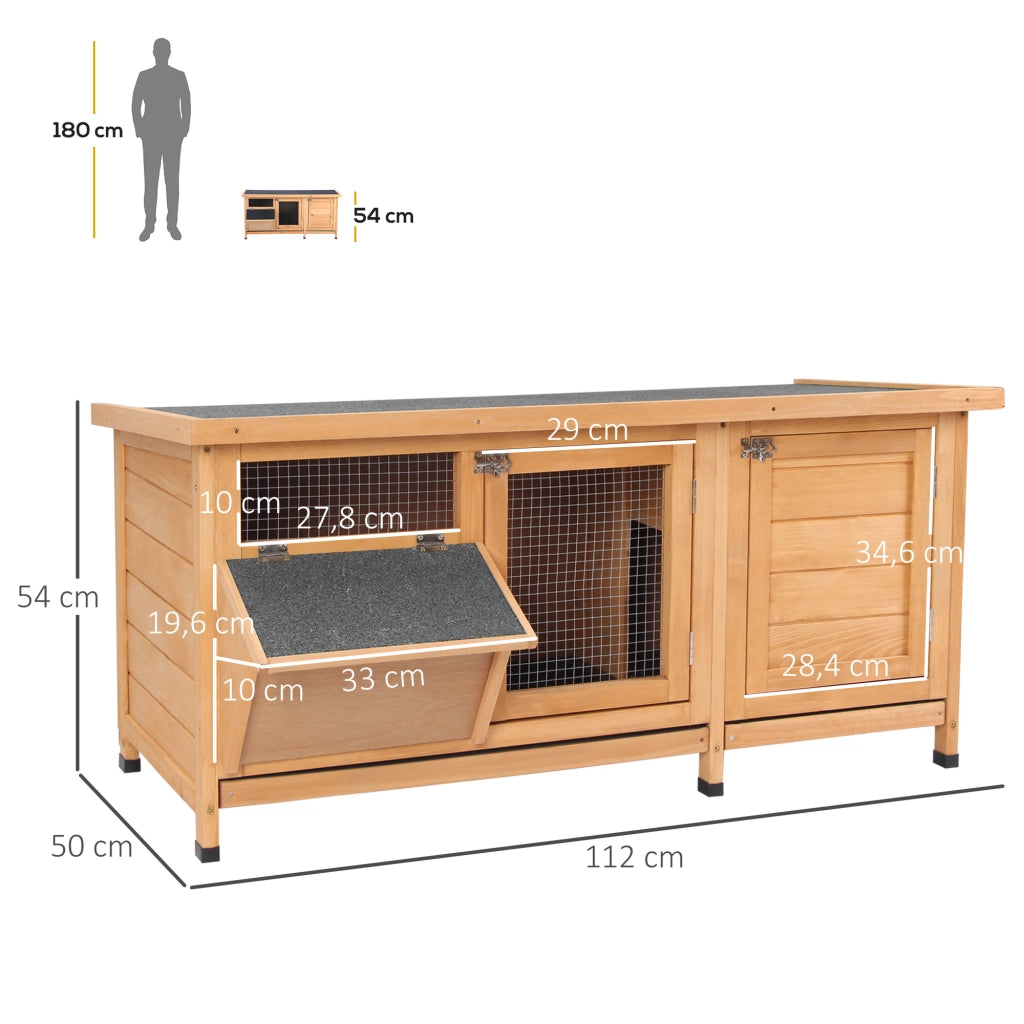 Gabbia per Conigli in Legno con Tetto Bitume ¨C Zephmum ¨C 112x50x54 cm Naturale e Nero