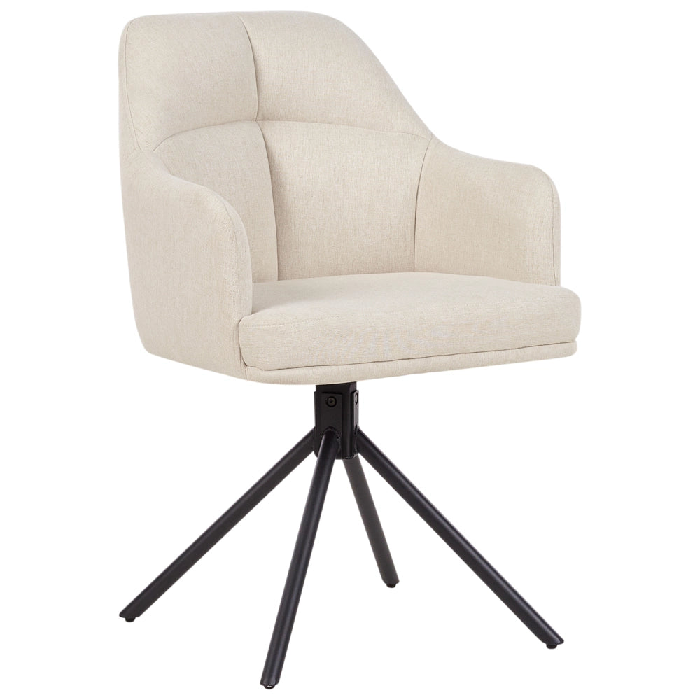 Set di 2 sedie da pranzo girevoli in tessuto beige con schienale a braccioli Gambe in metallo nero Retro