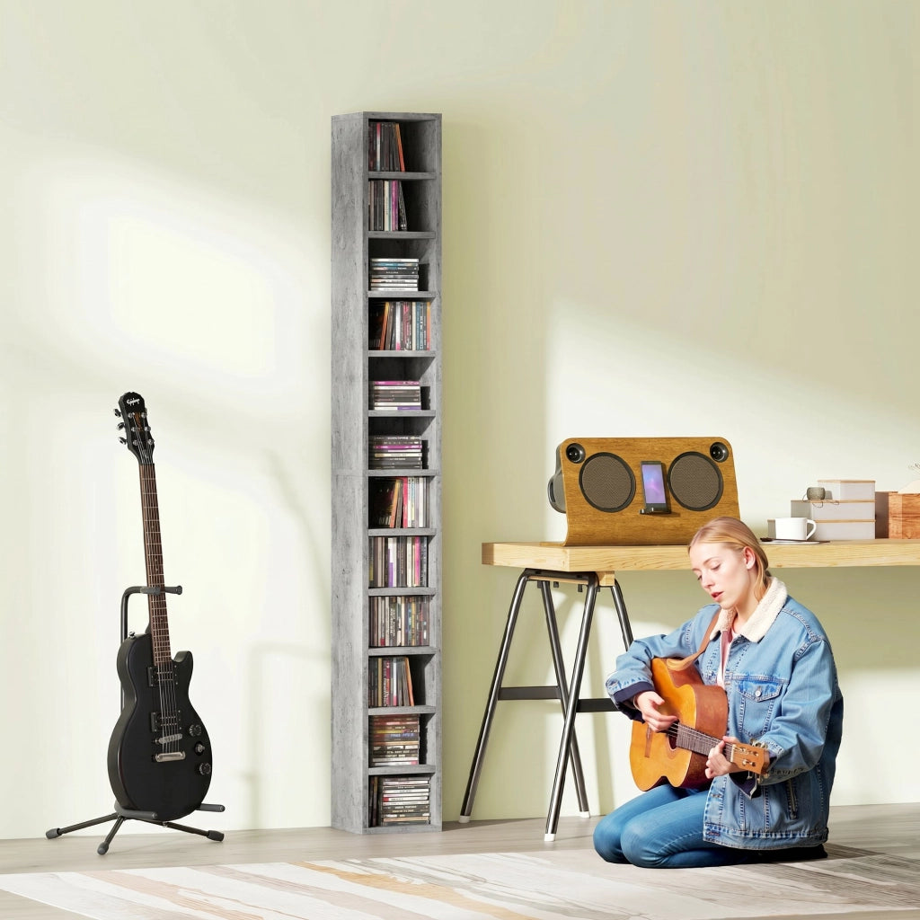Mobile Libreria Porta CD 21x20x175 cm a 12 Ripiani per 204 CD in MDF e Truciolato Grigio