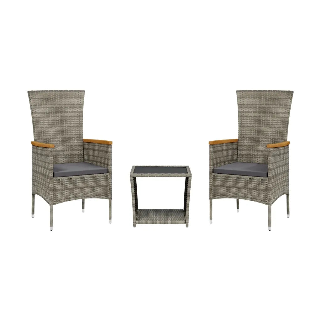 Set da Pranzo da Giardino 3 pz con Cuscini in Polyrattan Grigio 3277562