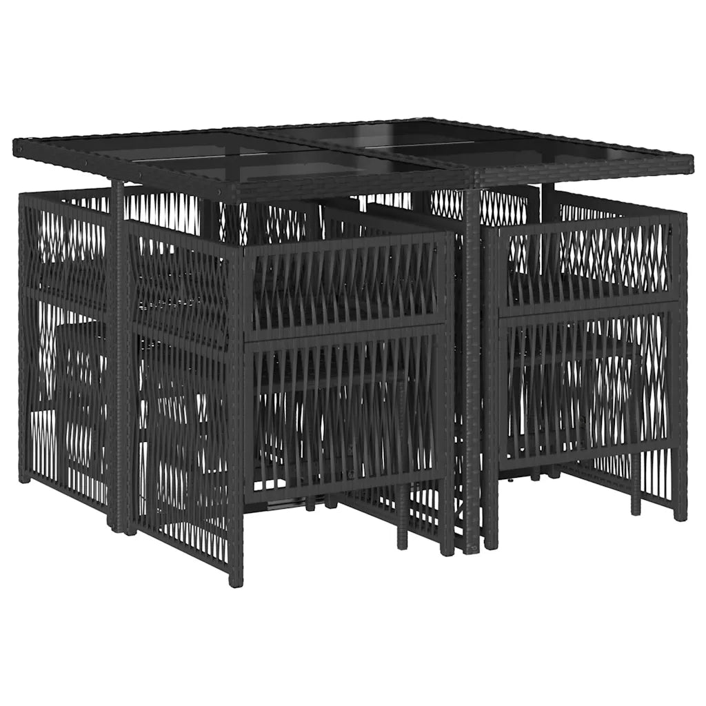 Set da Pranzo da Giardino 9 pz con Cuscini Nero in Polyrattan 3210955