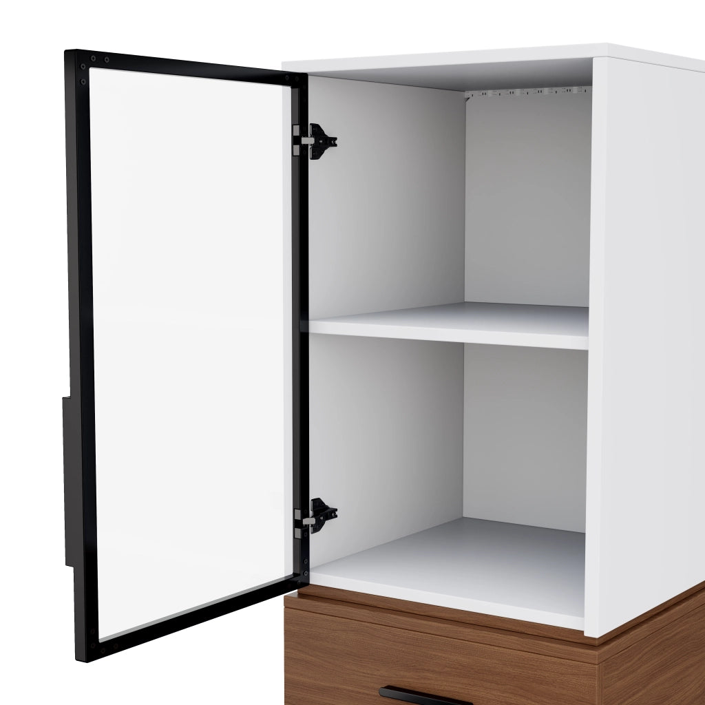 Vetrina in mdf con led e 2 ante in vetro temperato, 1 cassetto, per soggiorno e studio, bianco, 40 × 40 × 200 cm