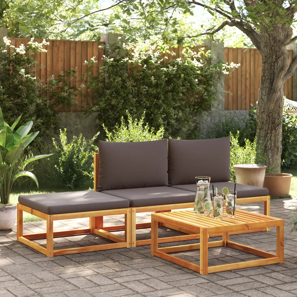 Set di divani da giardino 4 pezzi con cuscini in legno di acacia e rattan 3278912