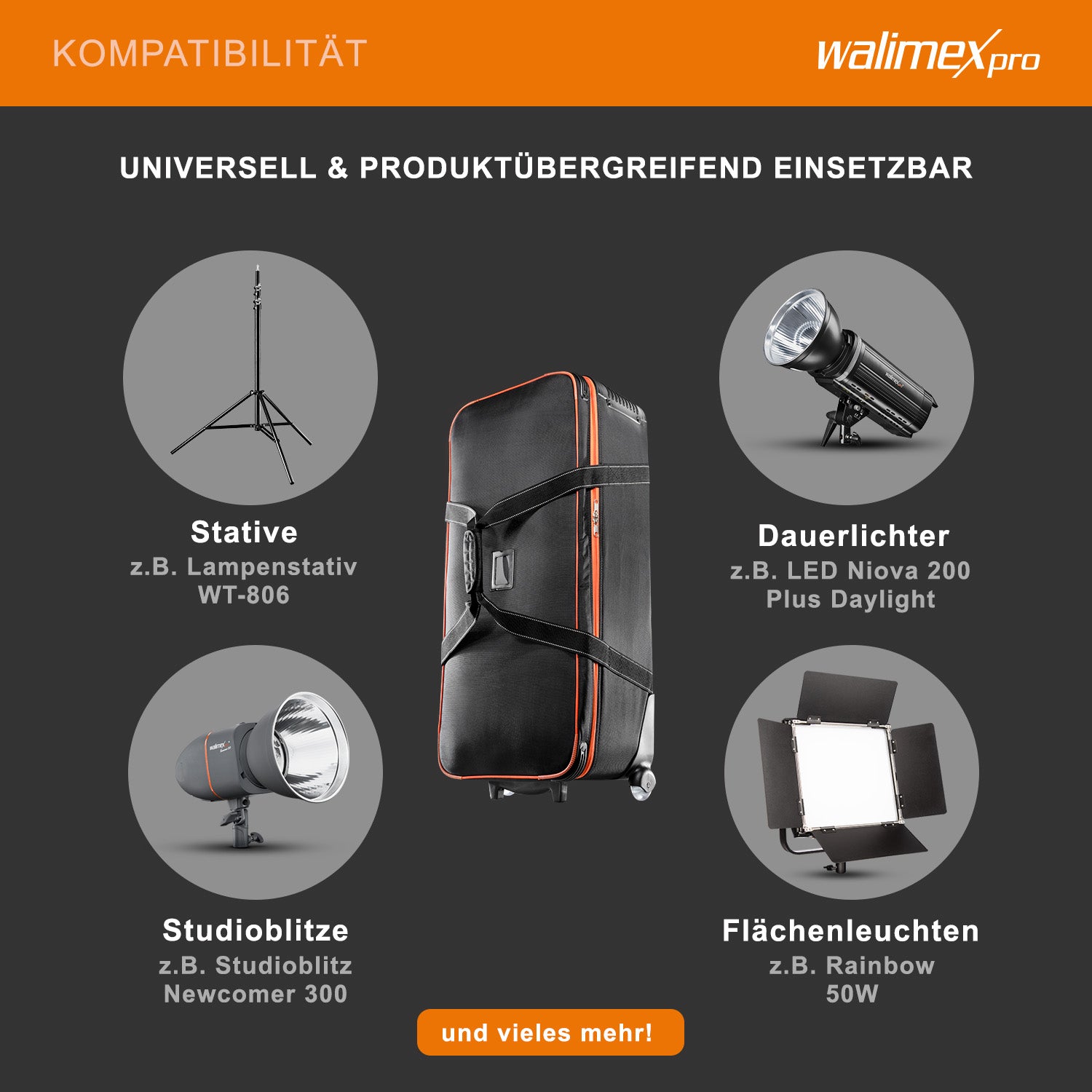 Borsone trolley fotografico M, 970 x 430 x 290 mm Borsa per accessori fotocamere attrezzatura studi fotografici foto video