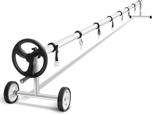 Rullo Avvolgitore per Piscina, Avvolgitore Telo Piscina 7 M Regolabile con Ruote in Gomma, Avvolgitore per Piscina in Alluminio