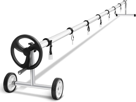 Rullo Avvolgitore per Piscina, Avvolgitore Telo Piscina 7 M Regolabile con Ruote in Gomma, Avvolgitore per Piscina in Alluminio