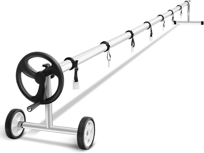 Rullo Avvolgitore per Piscina, Avvolgitore Telo Piscina 7 M Regolabile con Ruote in Gomma, Avvolgitore per Piscina in Alluminio