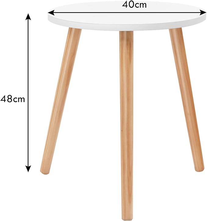 Tavolino da Salotto Rotondo, Tavolo Moderno con Gambe in Legno Massello, Tavolino Laterale per Soggiorno, Ufficio e Camera da Letto, Portata 50kg